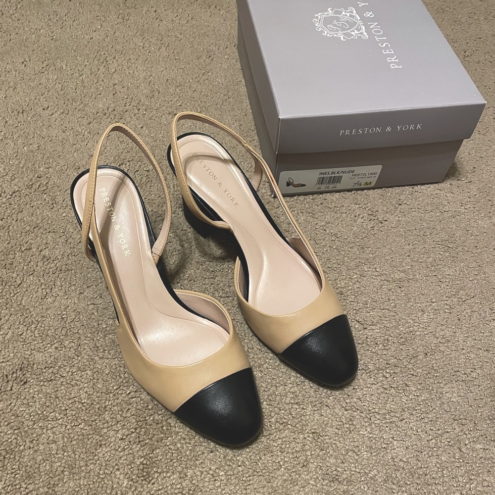 NWT Black and Nude Slingback Heels